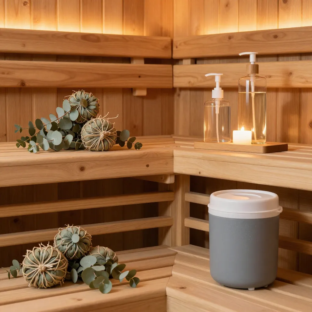 Elegant display of sauna essentials in natural setting